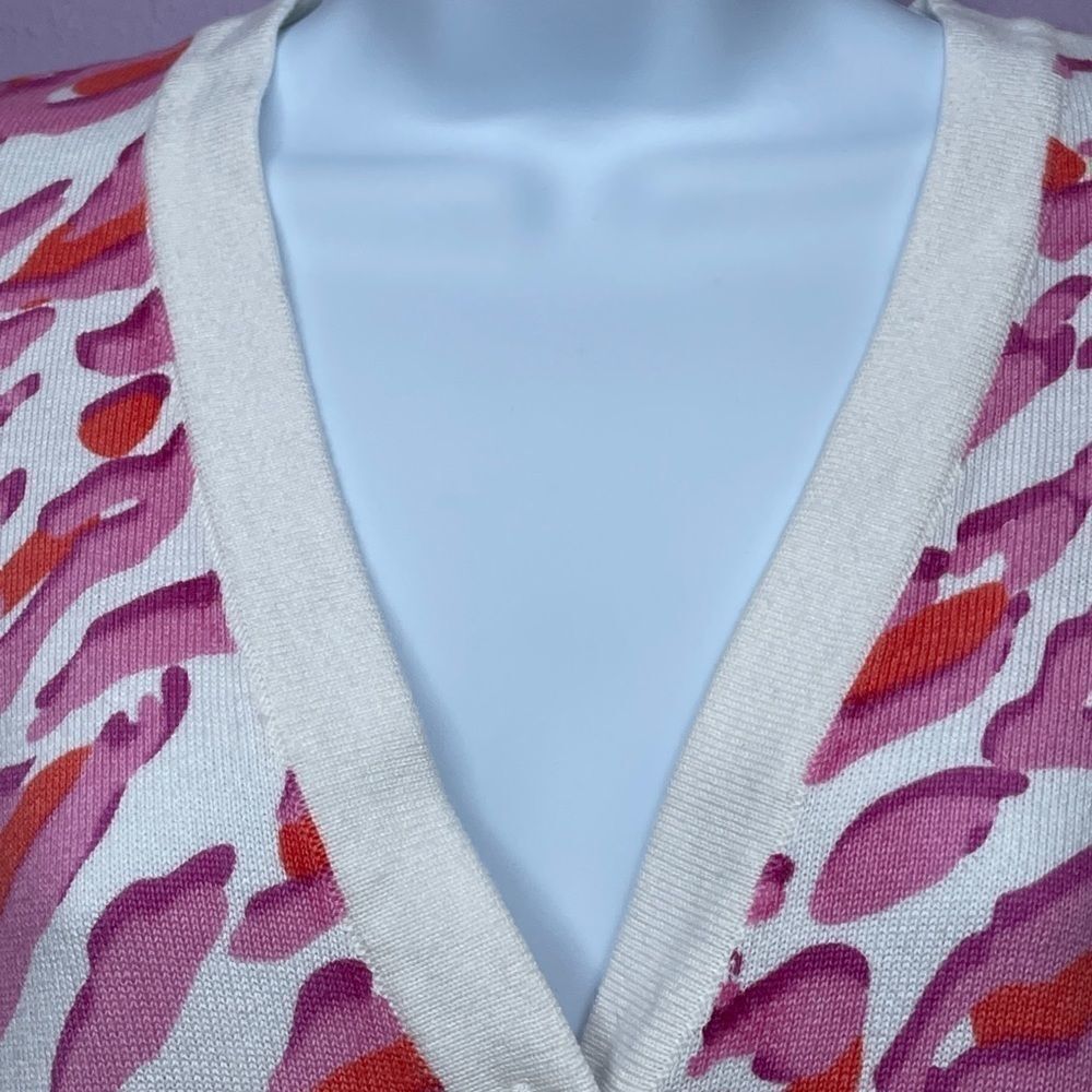 Bob Mackie Wearable Art Pink Animal Print Button-Front Cardigan Size S - Picture 6 of 12